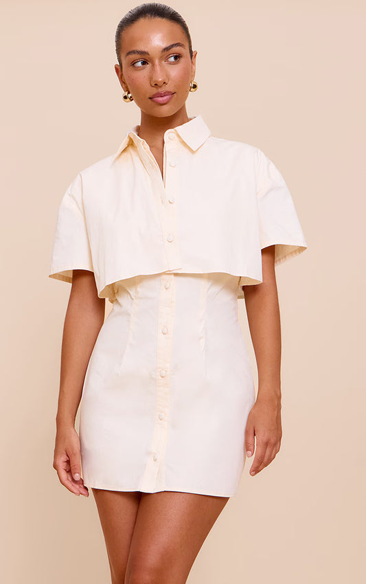 Cream Overlay Detail Shift Dress