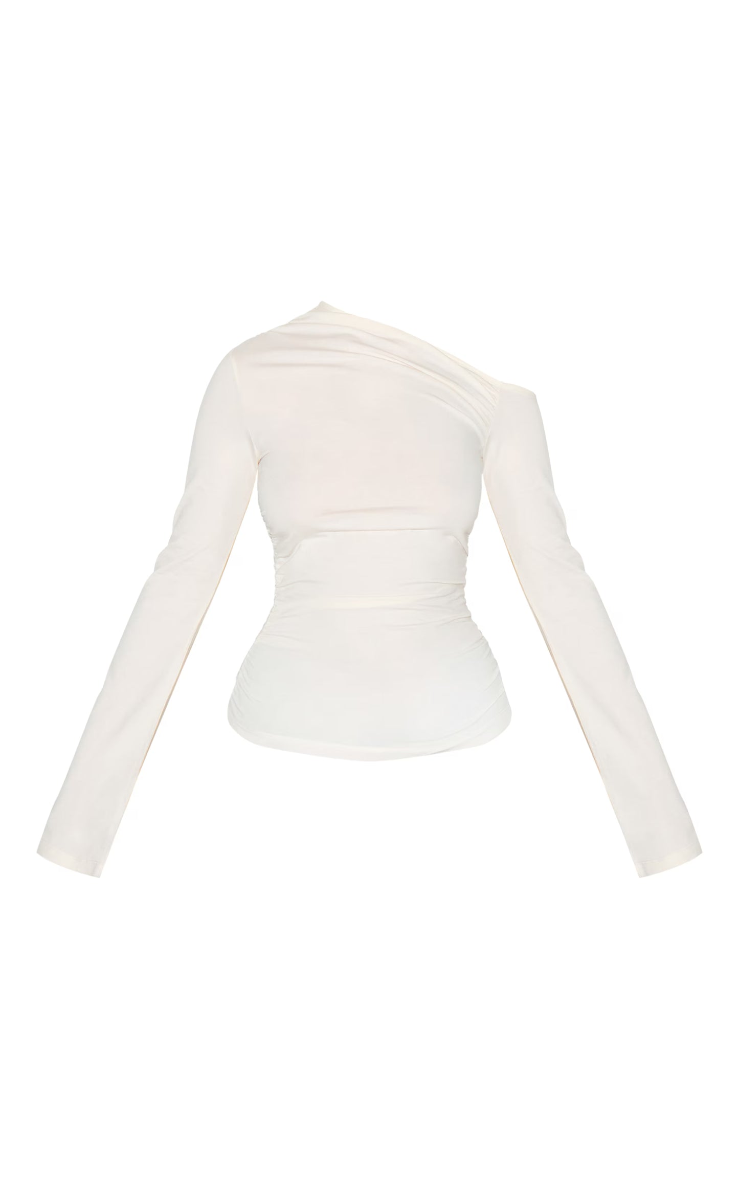 Cream Asymmetric Ruched Flared Sleeve Long Top
