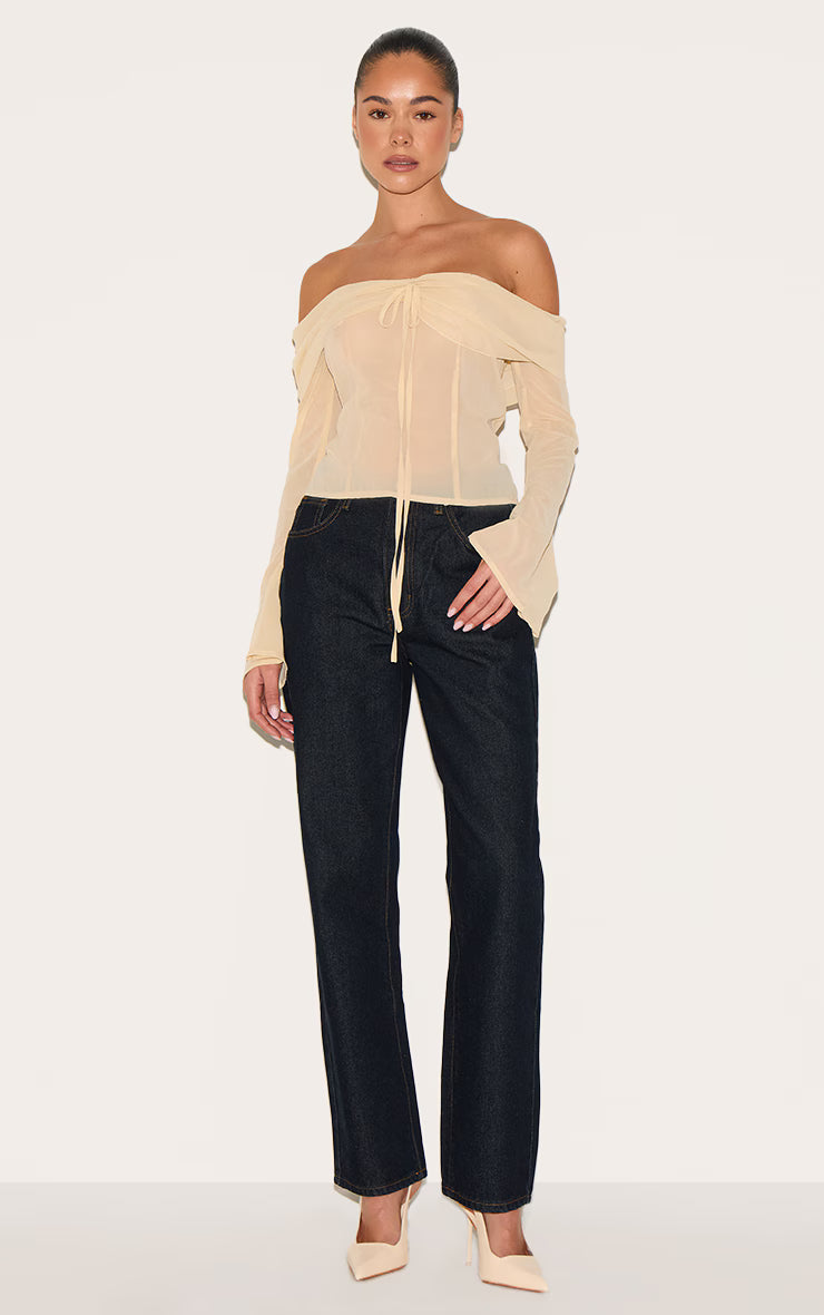 Almond Bardot Chiffon Blouse