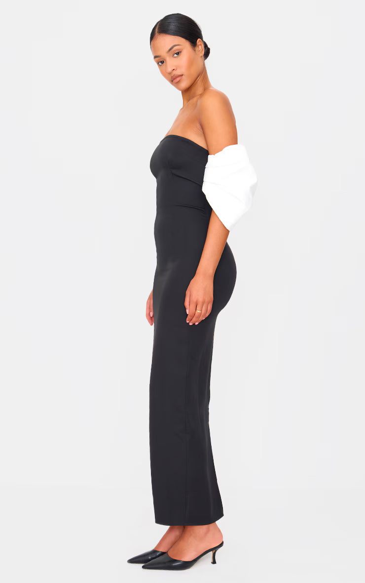 Tall Black Bow Detail Bodycon Midaxi Dress