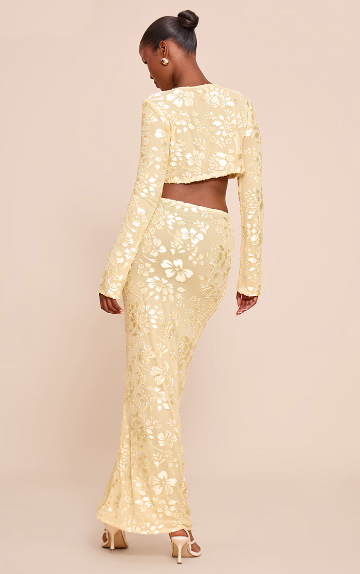 Butter Yellow Floral Sheer Maxi Skirt