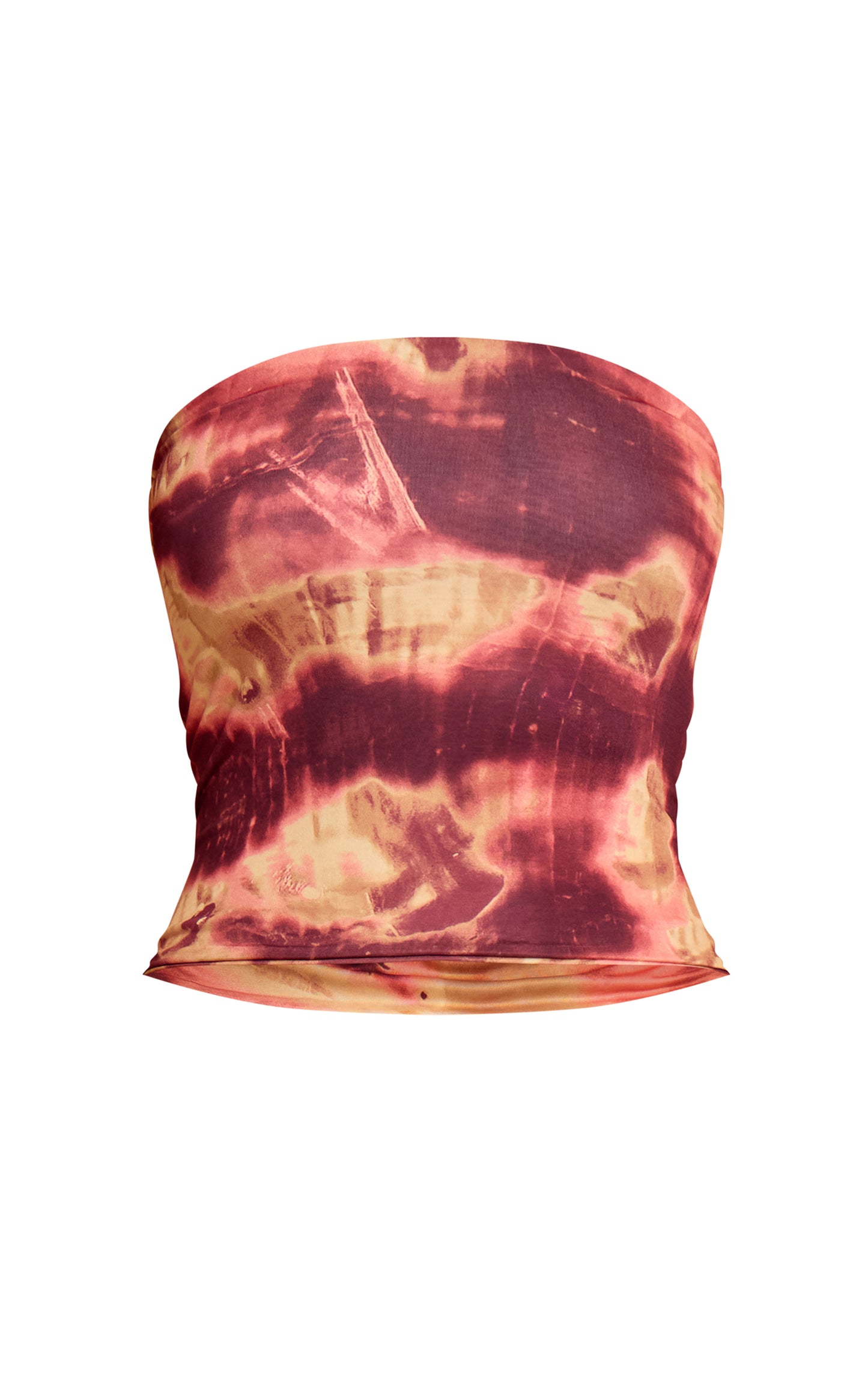 Deep Red Abstract Print Double Layer Slinky Bandeau Top
