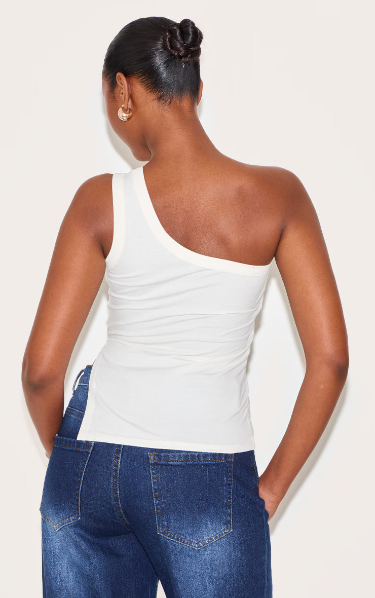 Cream One Shoulder Long Vest Top