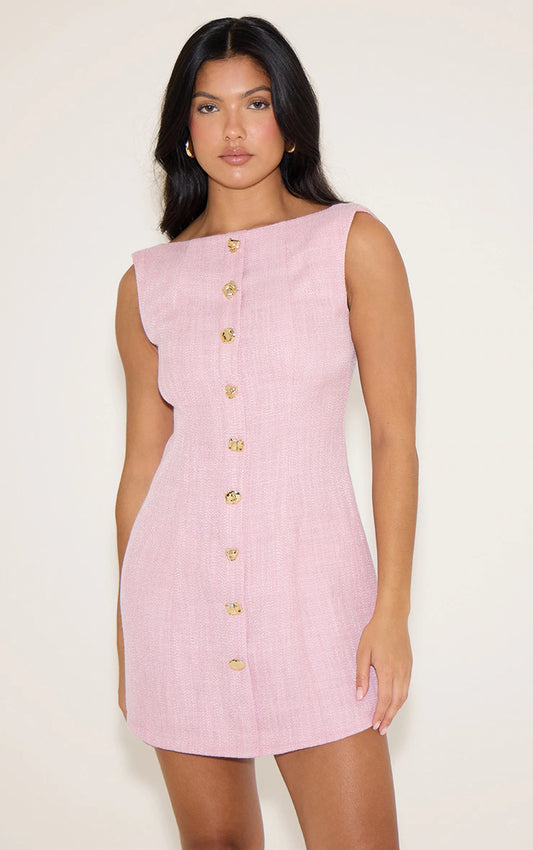 Baby Pink Twill Button Down Bodycon Dress