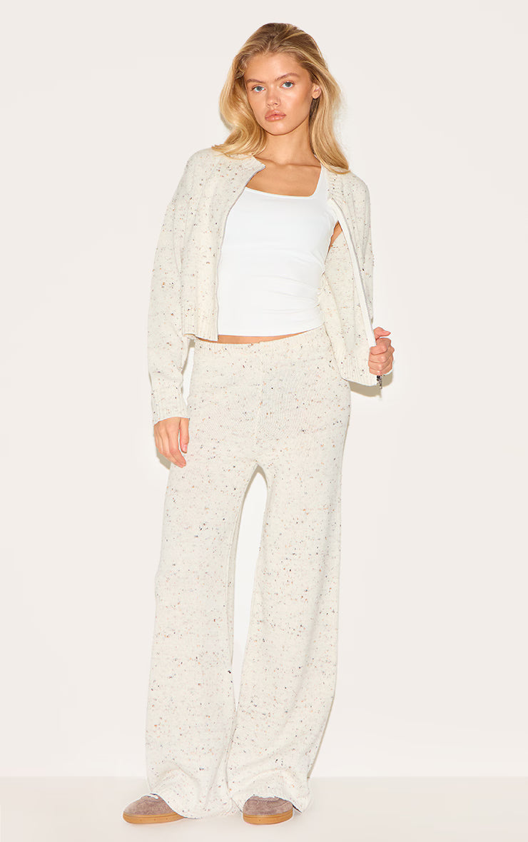 Cream Space Dye Knitted Zip Up Cardigan