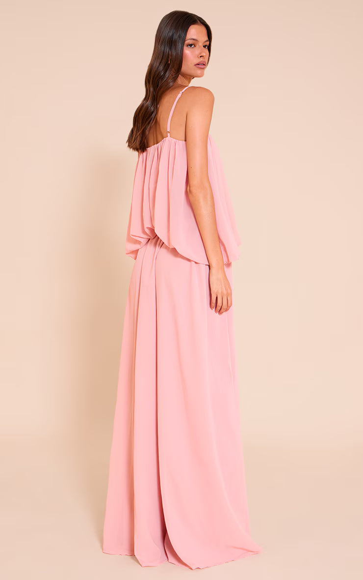 Blush Chiffon Layered Puffball Maxi Dress