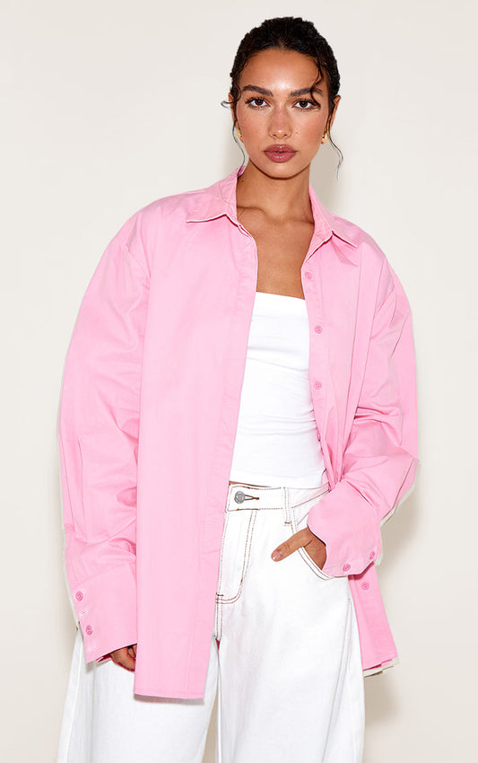 Baby Pink Cotton Oversized Cuff Shirt