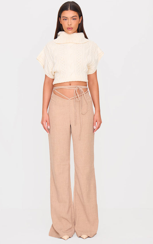 PLT Label Taupe Tie Waist Pants