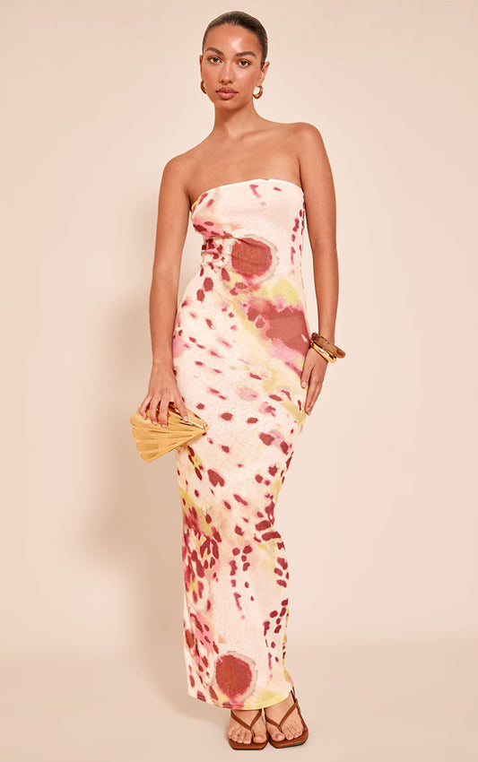 Multi Onion Skin Bandeau Print Maxi Dress