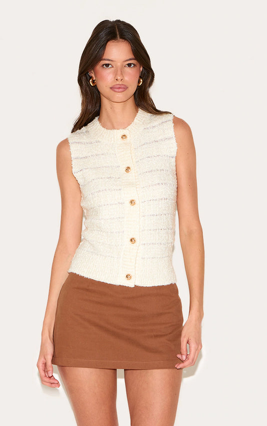 Cream Boucle Knit Button Through Vest
