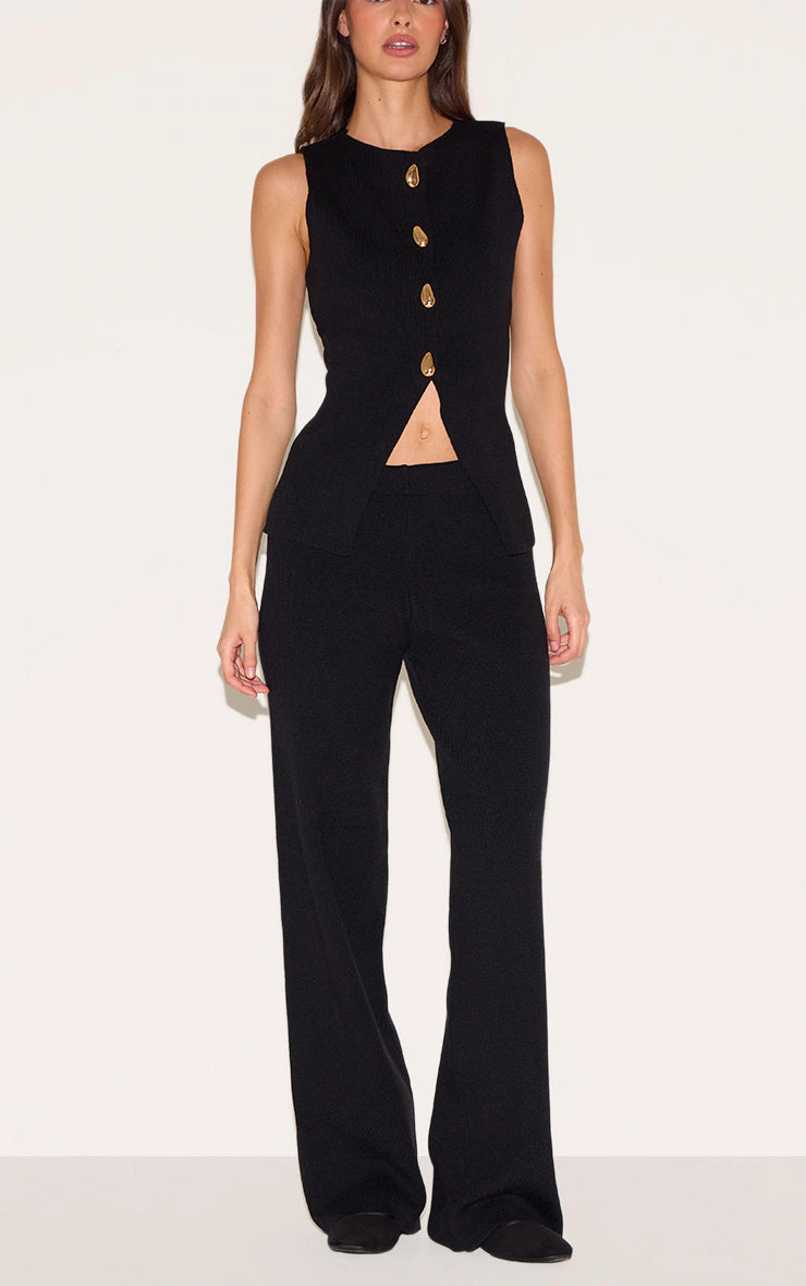 Black Compact Knit Pants