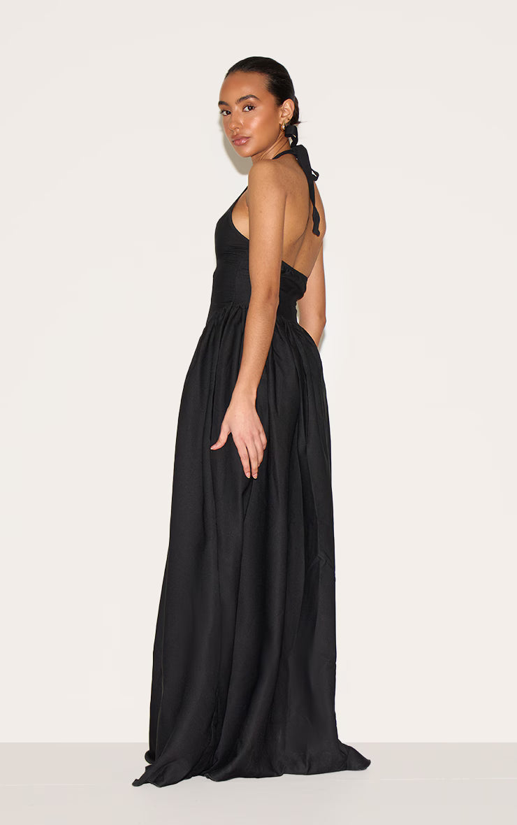 Petite Black Halter Neck Floaty Maxi Dress