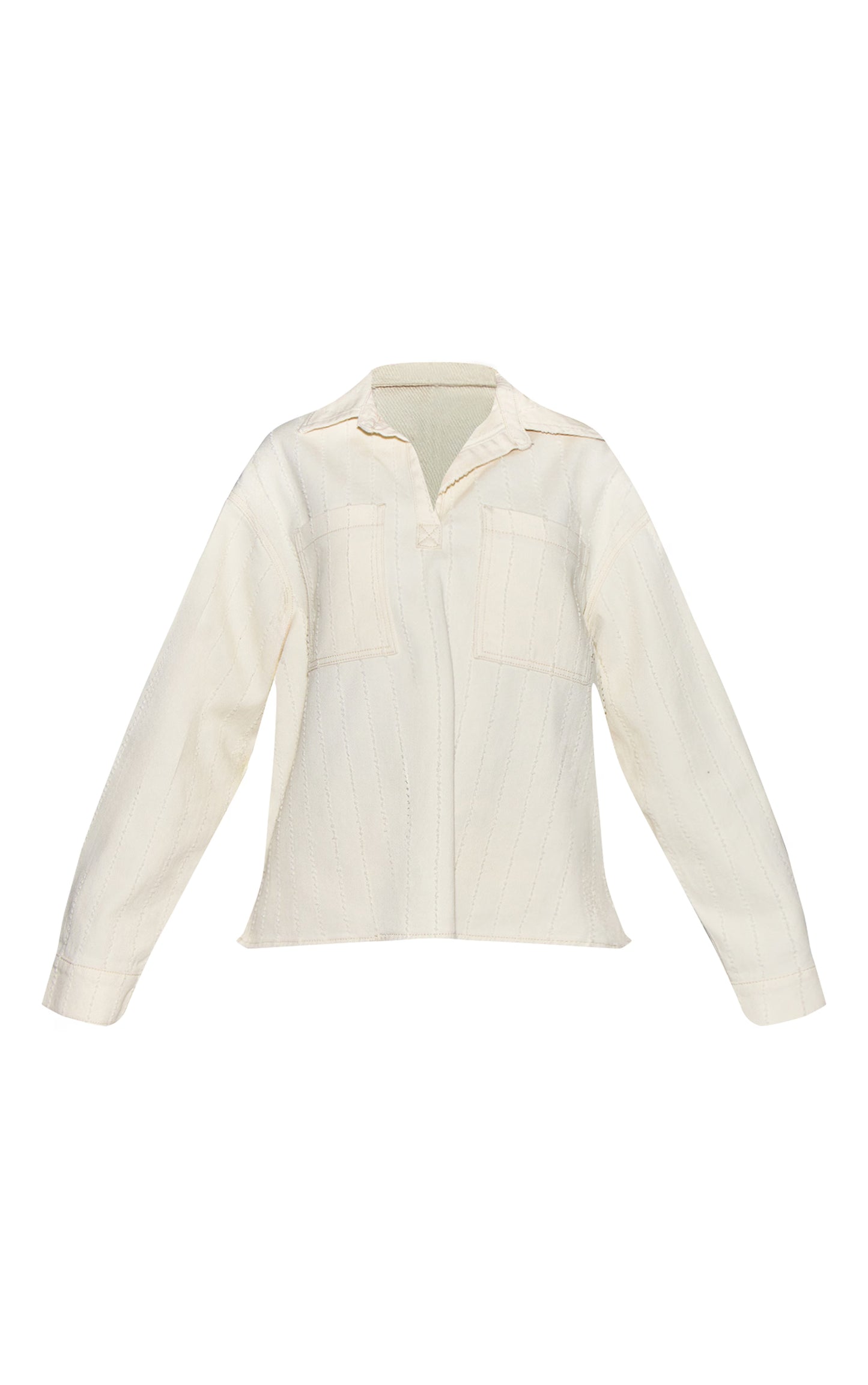 White Boucle Denim Oversized Shirt