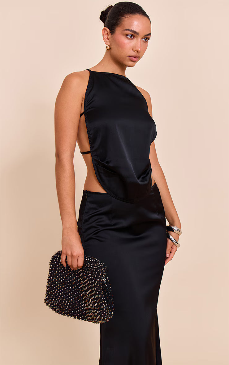 Black Satin Floaty Maxi Skirts