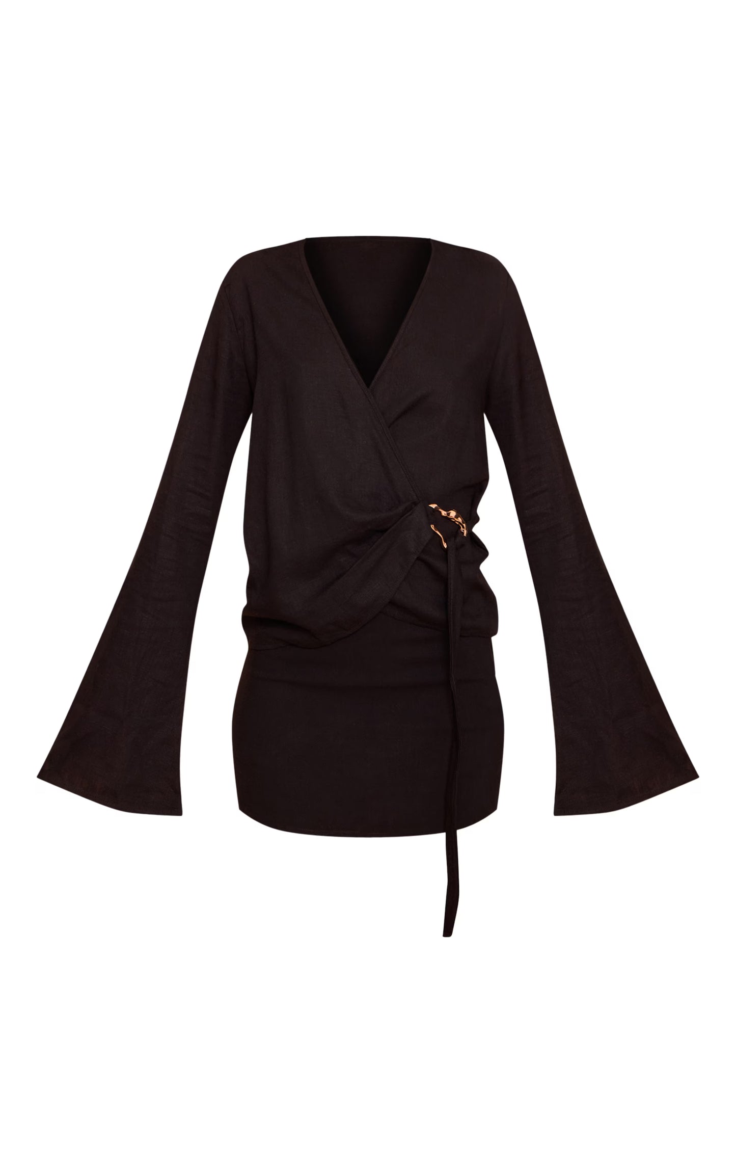 Tall Black Lightweight Woven Wrap Trim Tie Top