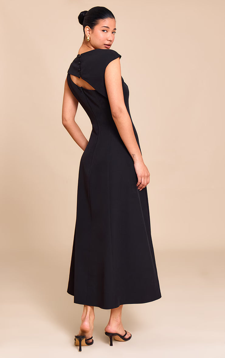 Black Asymmetric Cut Out Detail Midaxi Dress