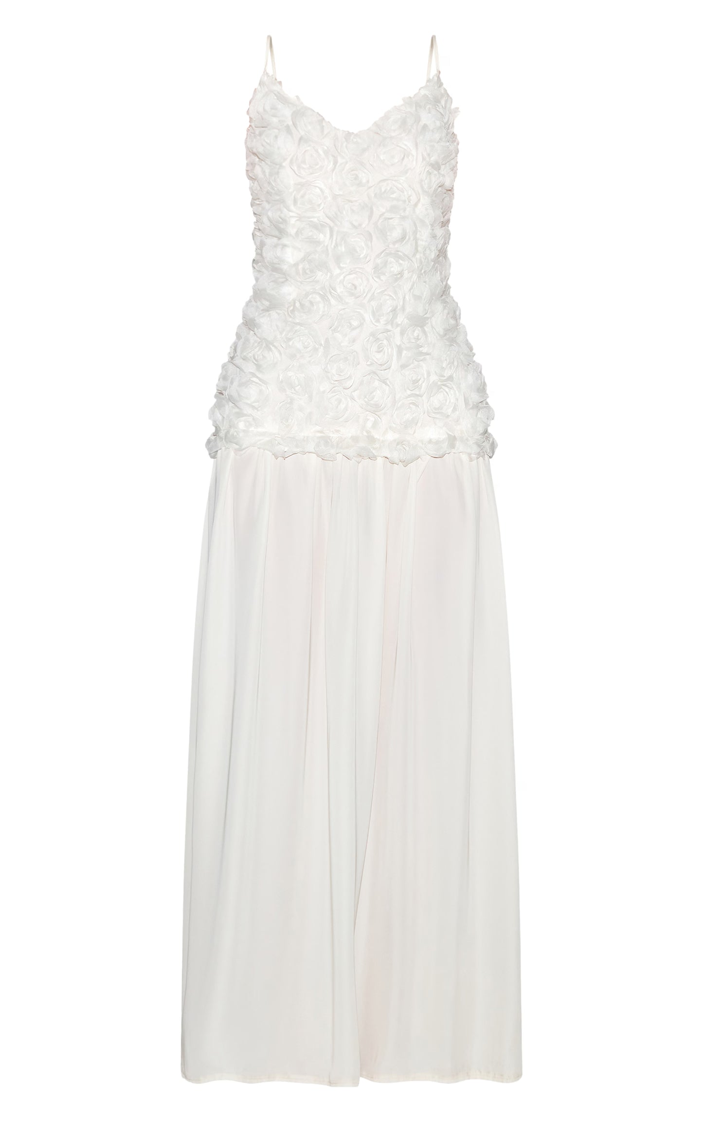 Cream Floral Dropped Waist Maxi Dress