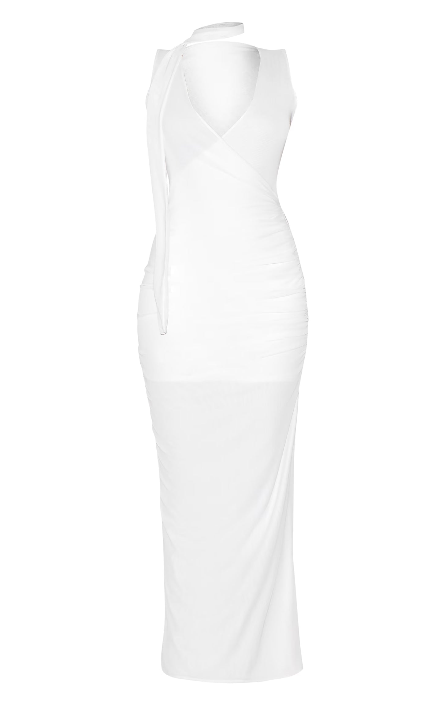 Cream Mesh V Neck Wrap Maxi Dress