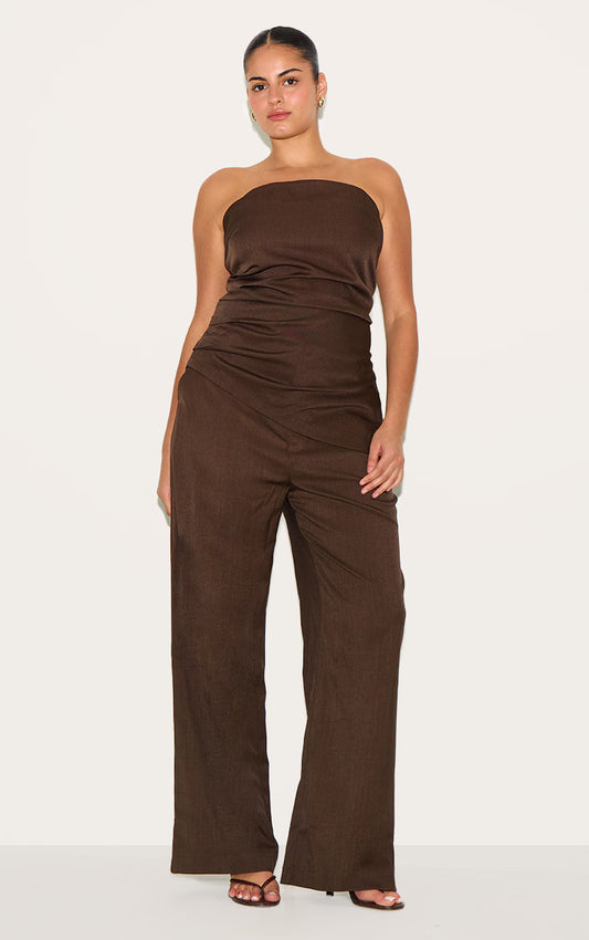 Plus Deep Chocolate Tailored Woven Wide Leg Pants