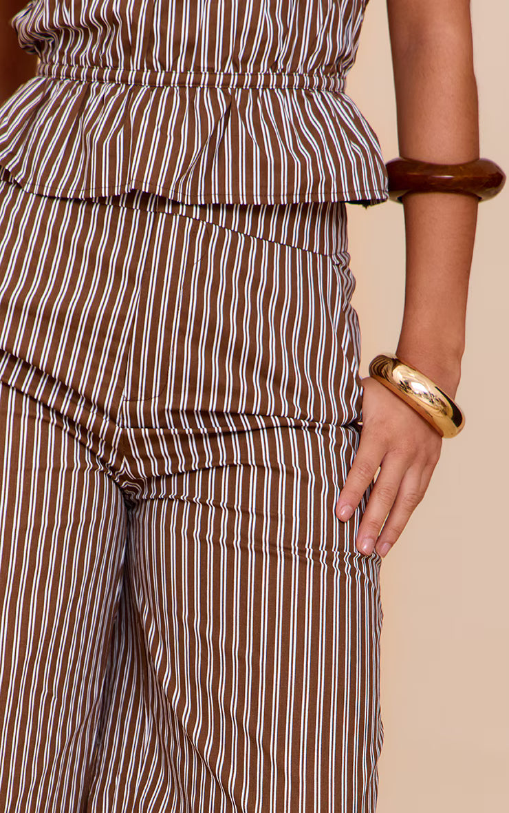 Brown Stripe Woven Mid Rise Wide Leg Pant