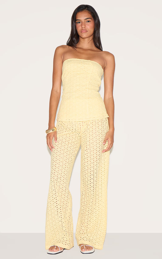 Lemon Embroidered Mid Rise Pants