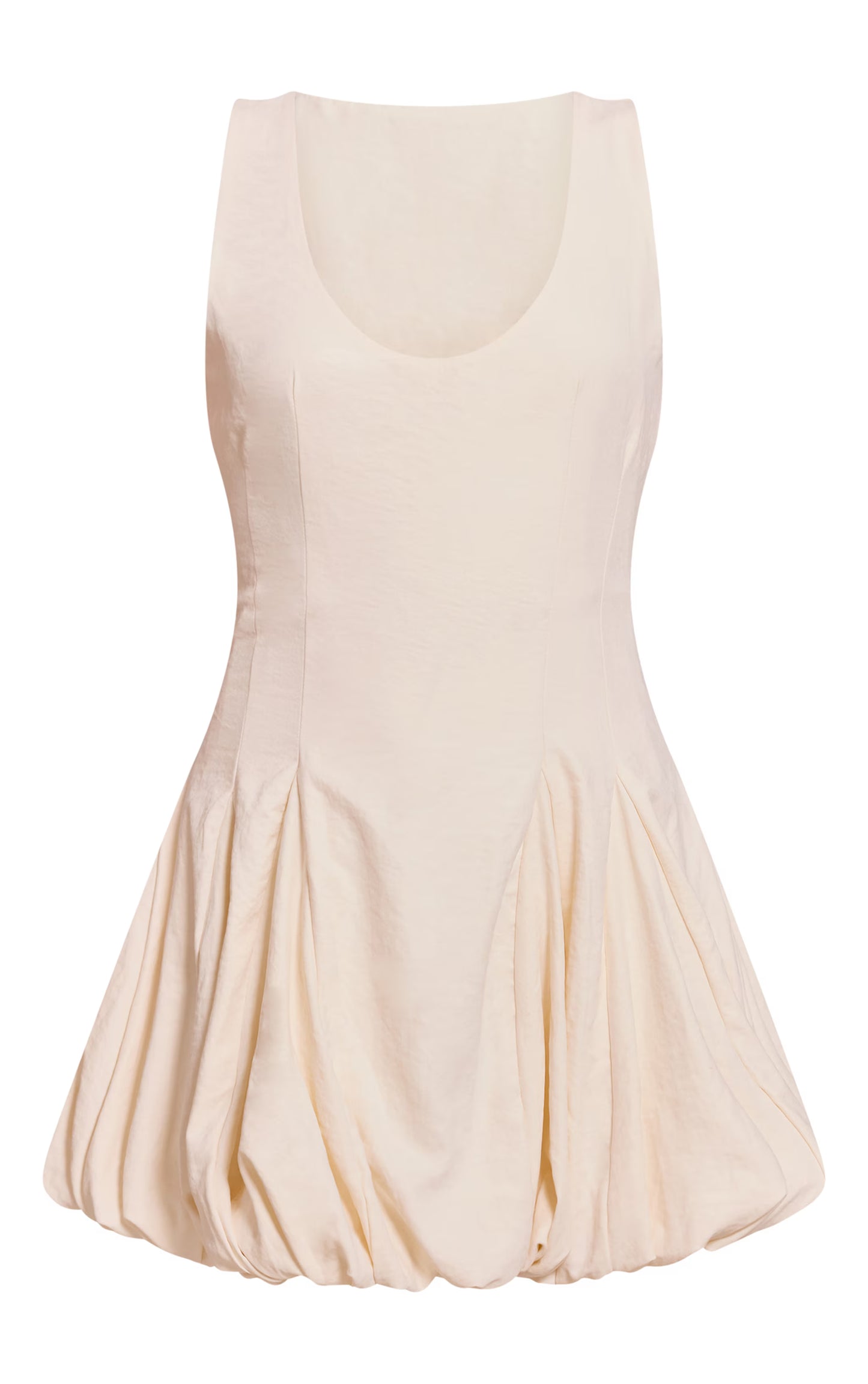 Cream Textured Scoop Neck Puffball Dress