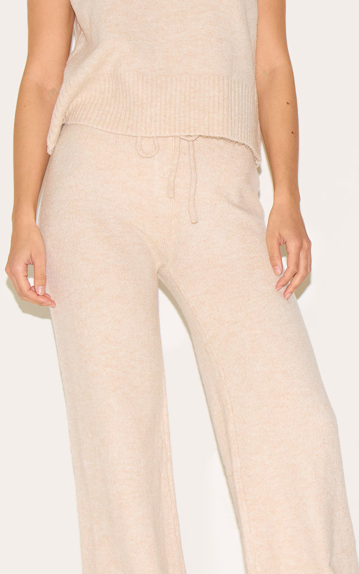 Oatmeal Marl Soft Knit Wide Leg Pants