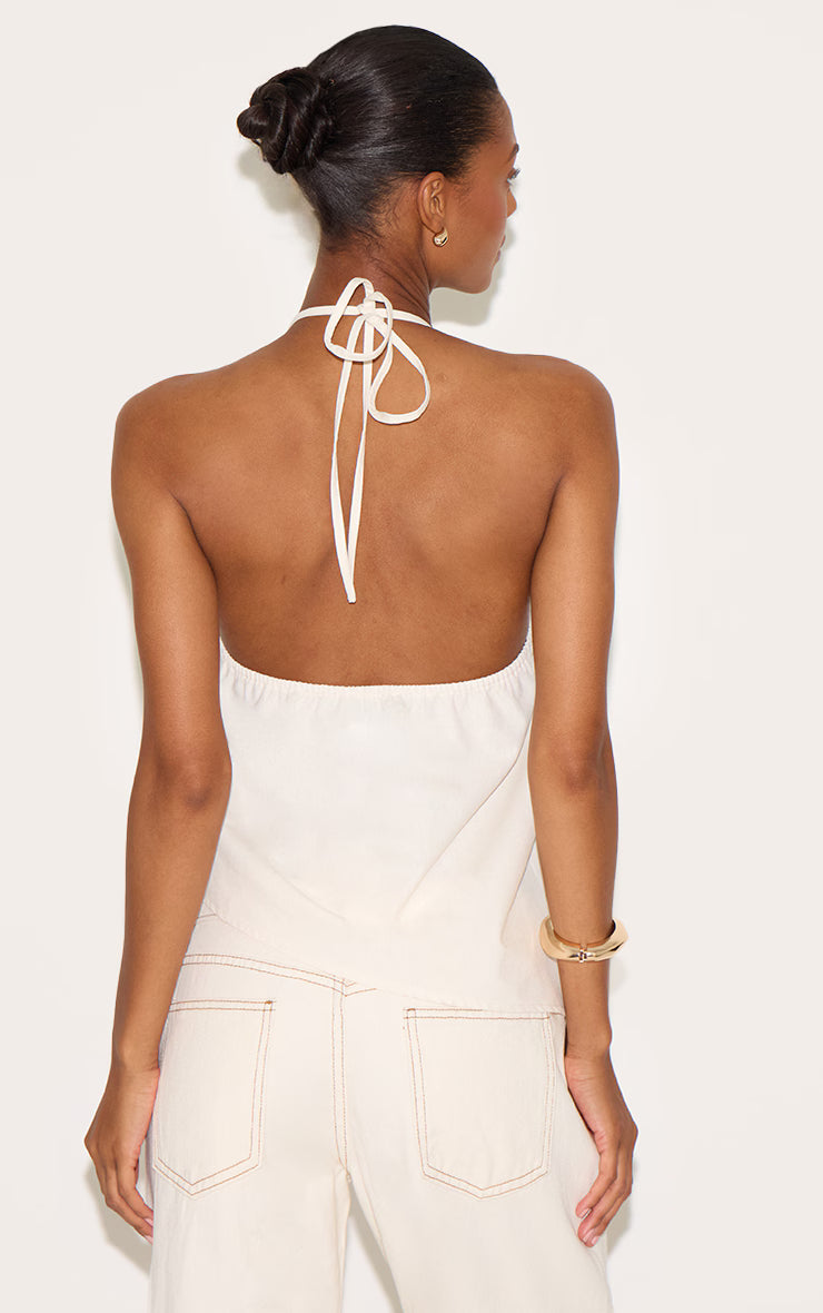 Cream  Asymmetric Hem Long Top
