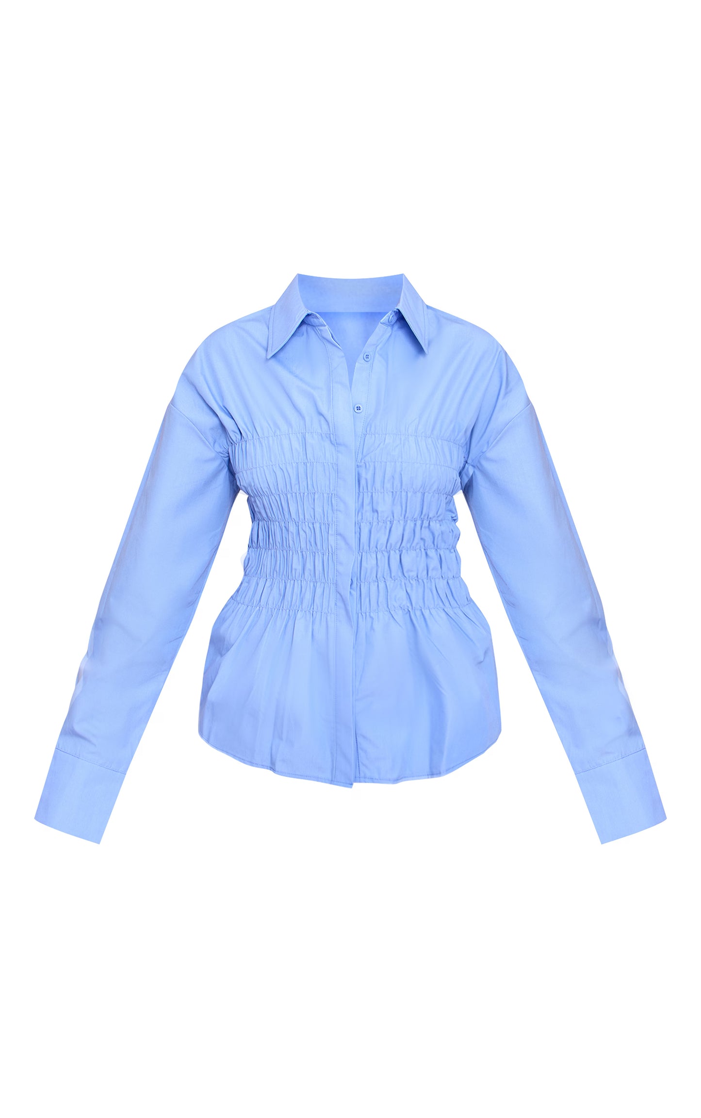 Blue Shirred Fitted Shirt