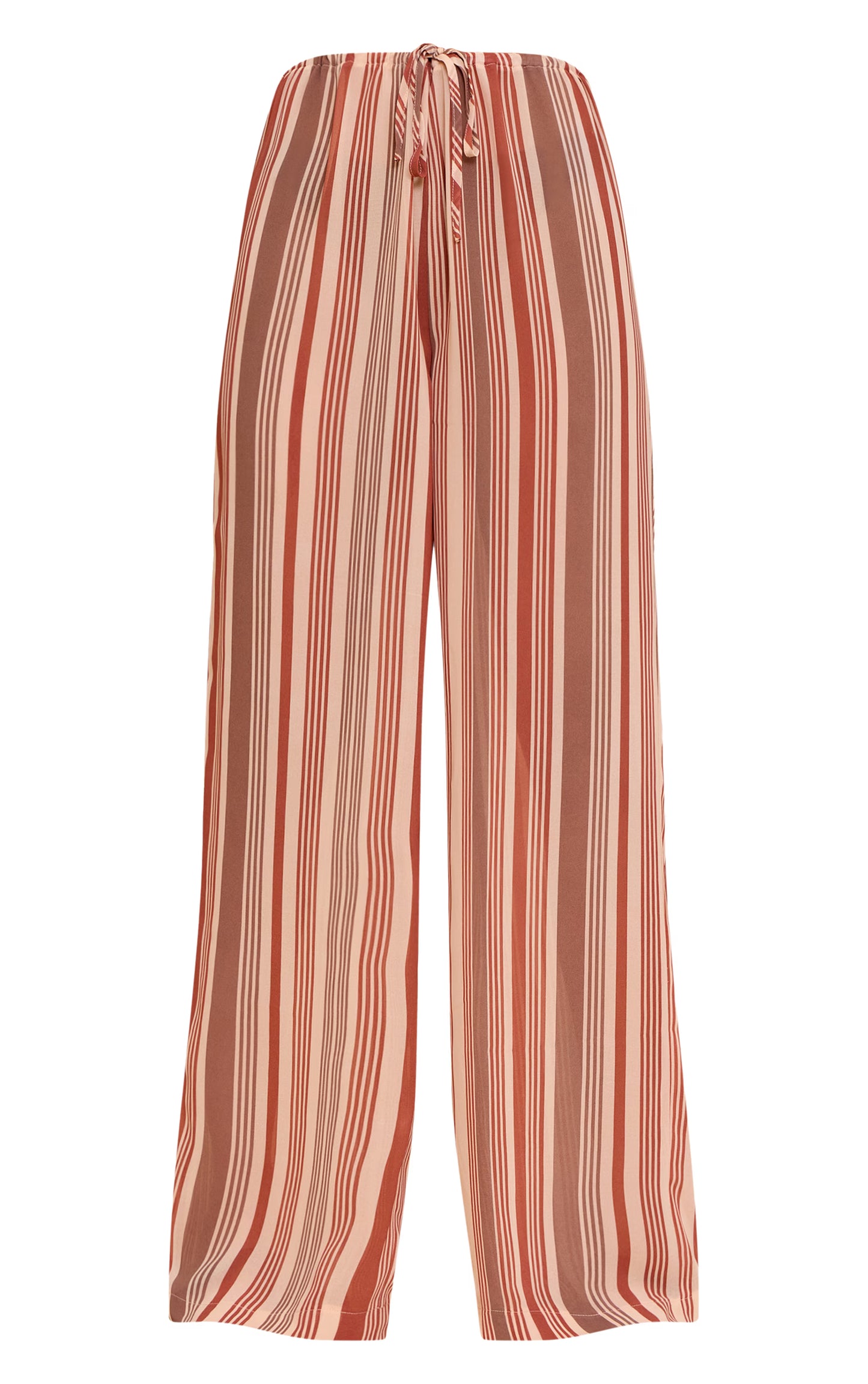 Beige Chiffon Striped Wide Leg Pants