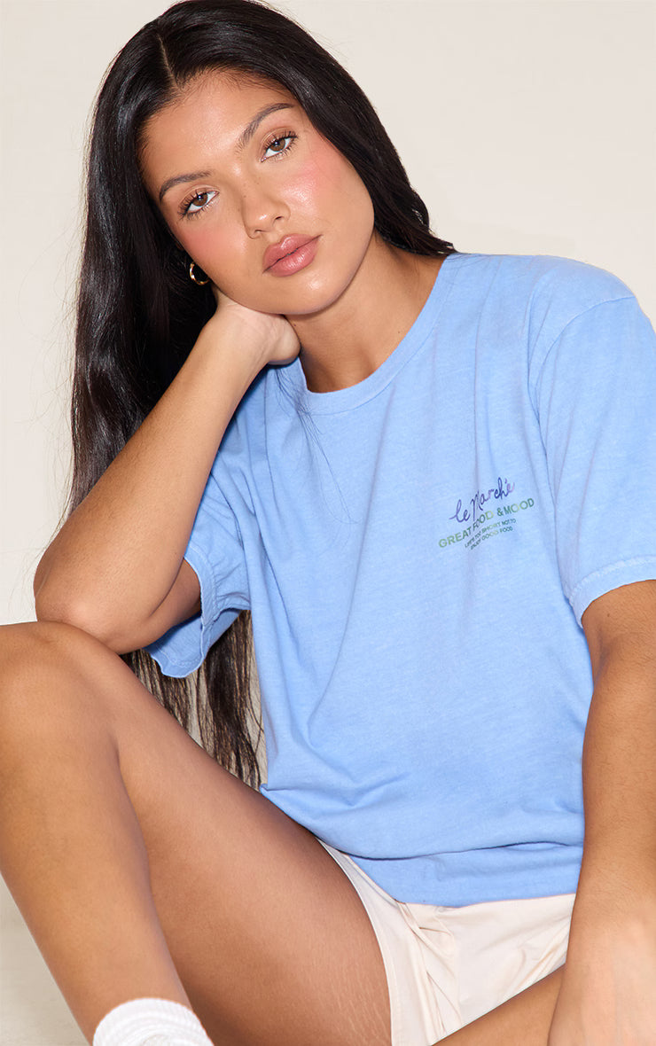 Sky Blue Food Market Graphic Oversized T-shirt