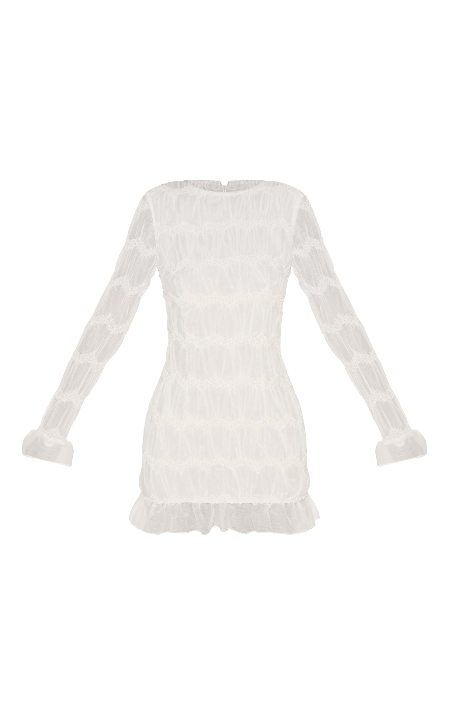 Almond Textured Long Sleeve Boat Neck Mini Dress