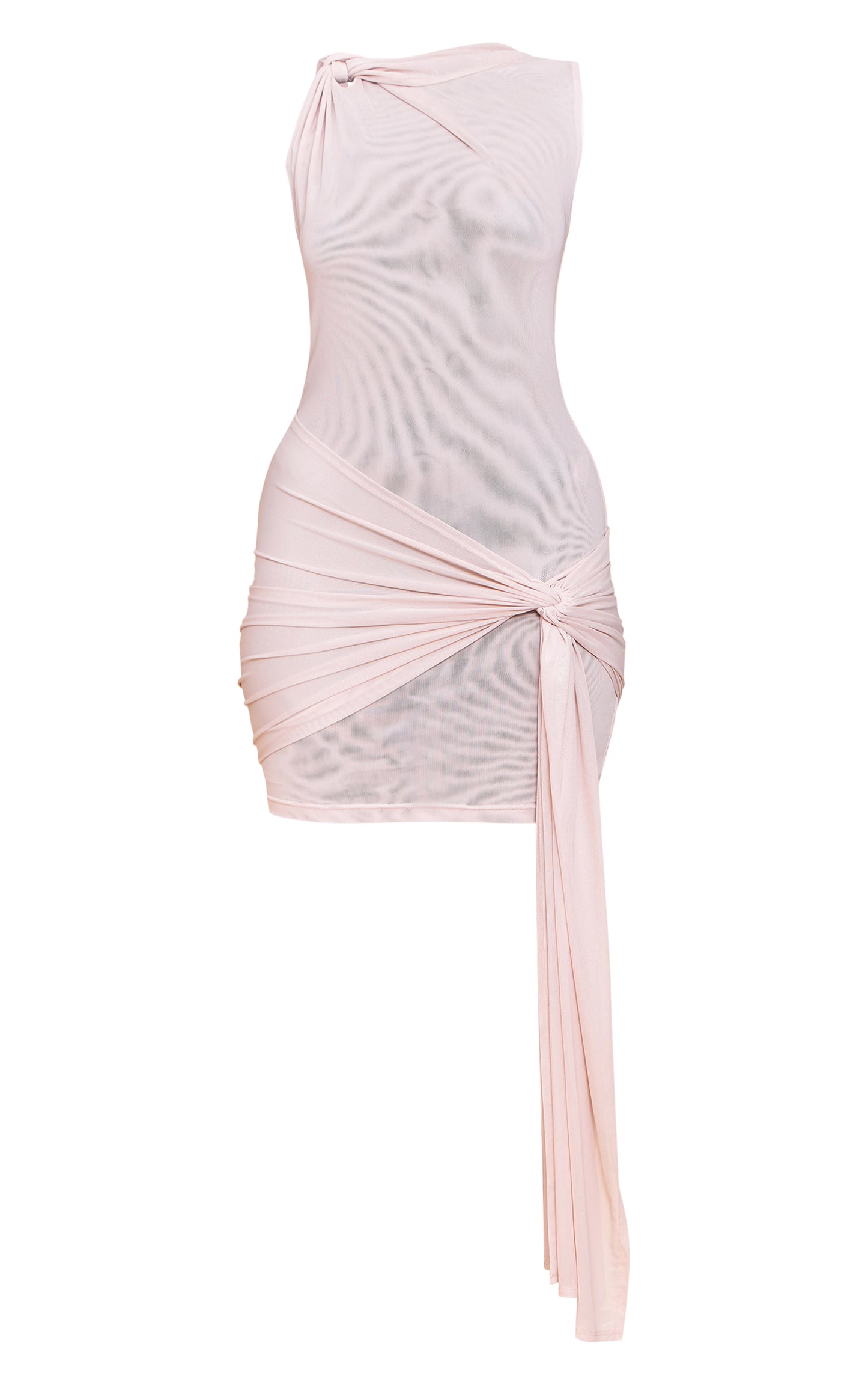 Cream Double Layer Mesh Twist Detail Mini Dress