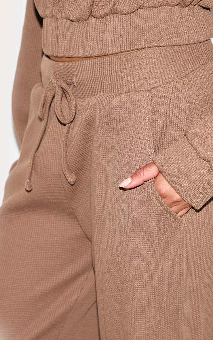 Brown Waffle Wide Leg Pants
