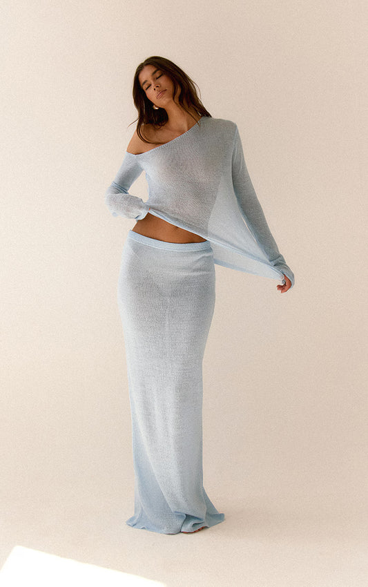 Blue Filigree Maxi Skirt