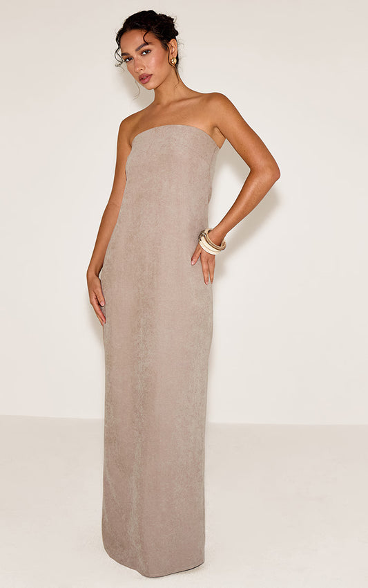 Stone Textured Bandeau Column Maxi Dress