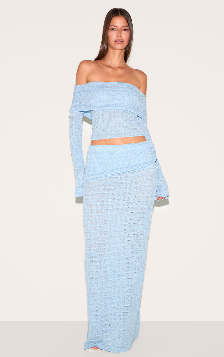 Blue Bardot Textured Knit Top