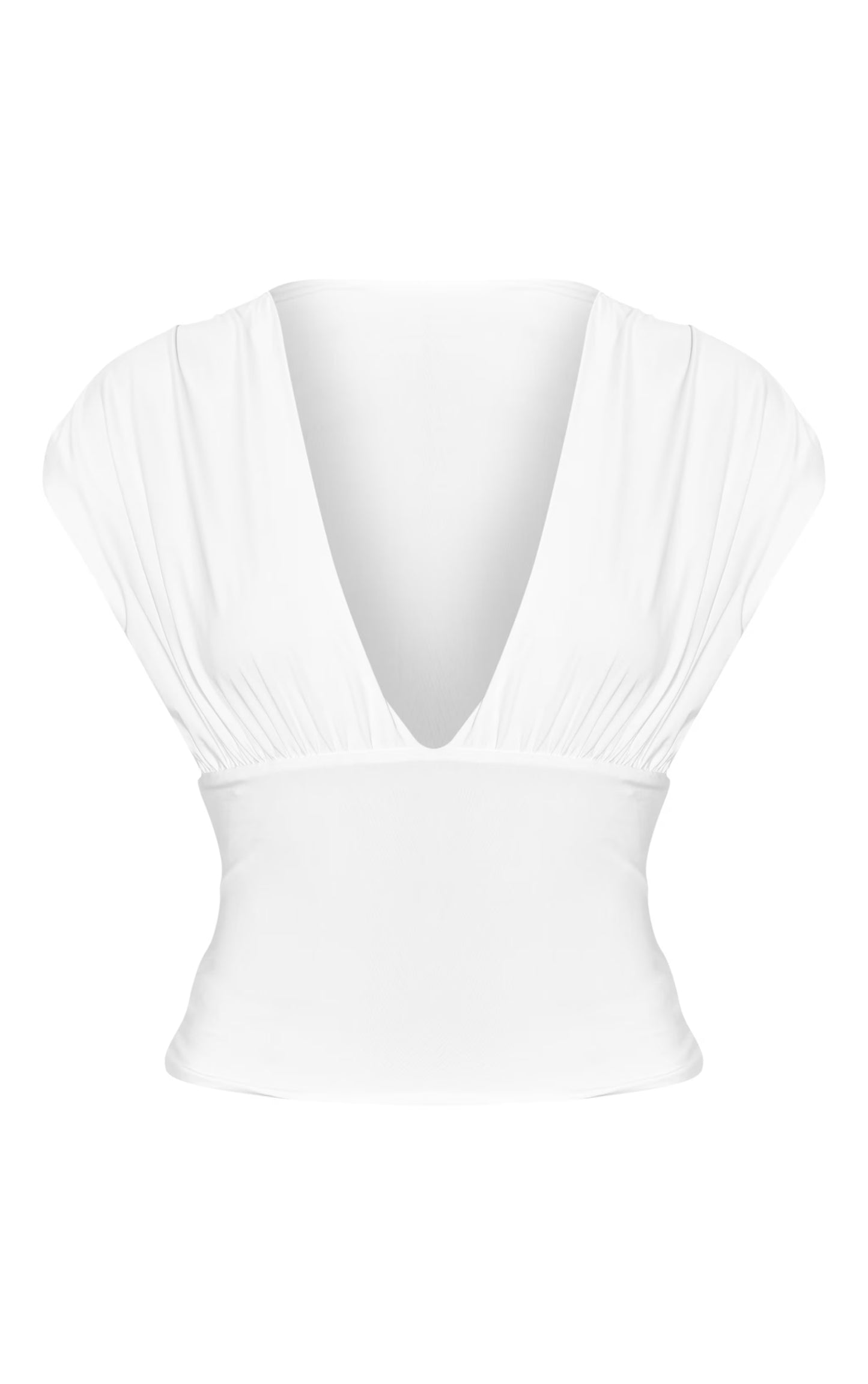 White Double Layer Slinky Drape Plunge Long Top