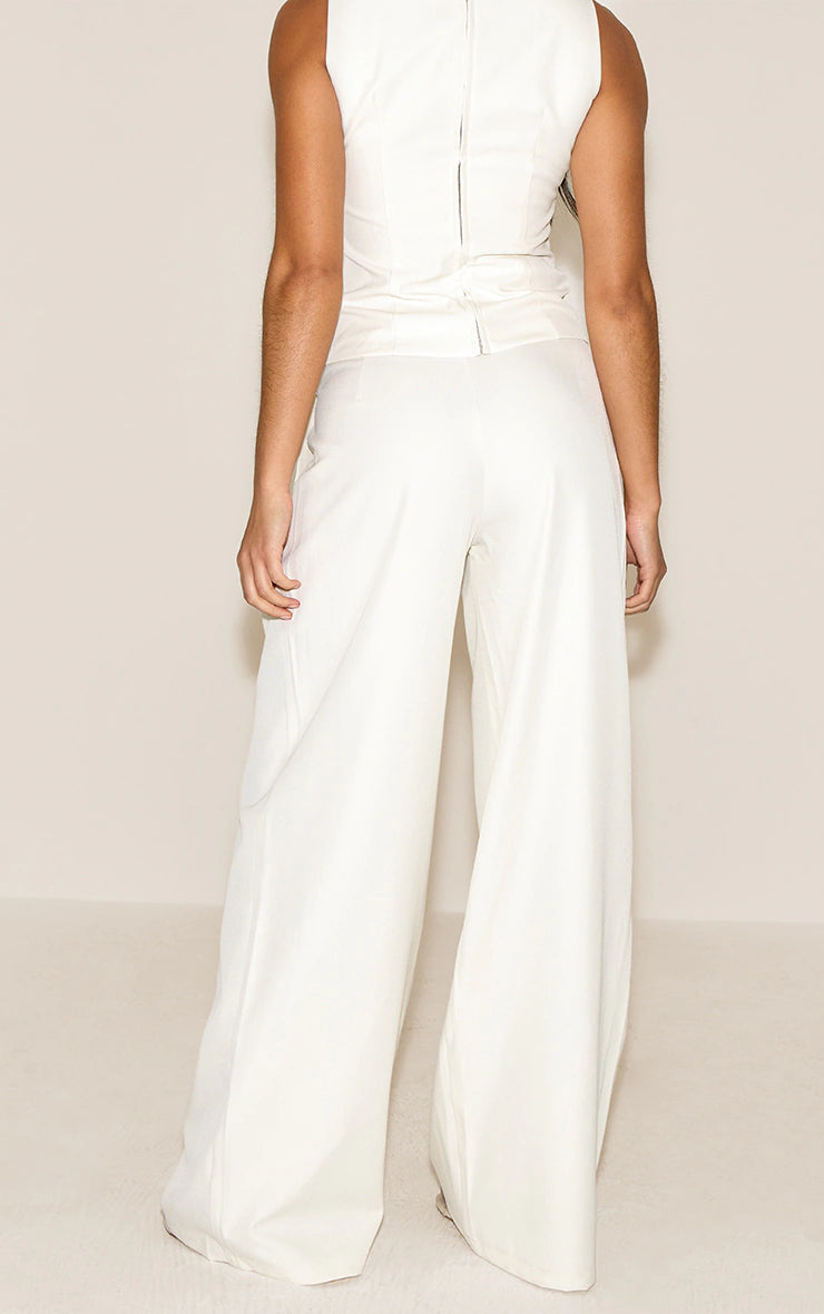White Tailored Woven Wide Leg Pants