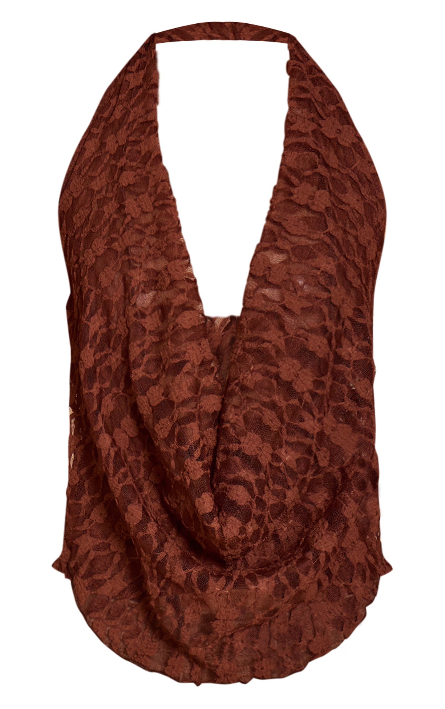Chocolate Textured Lace Halter Neck Top