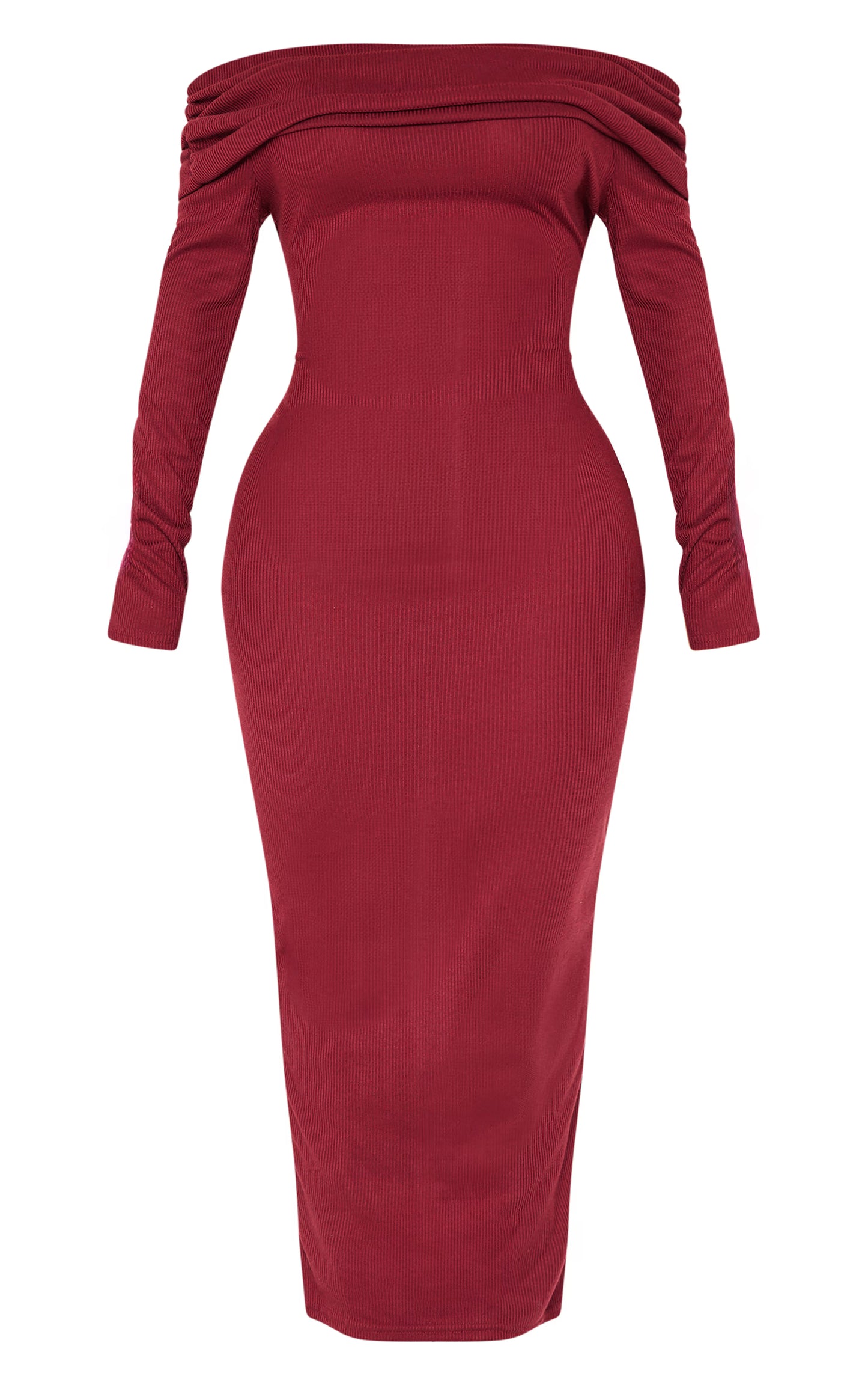 Shape Burgundy Rib Bardot Long Sleeve Maxi Dress