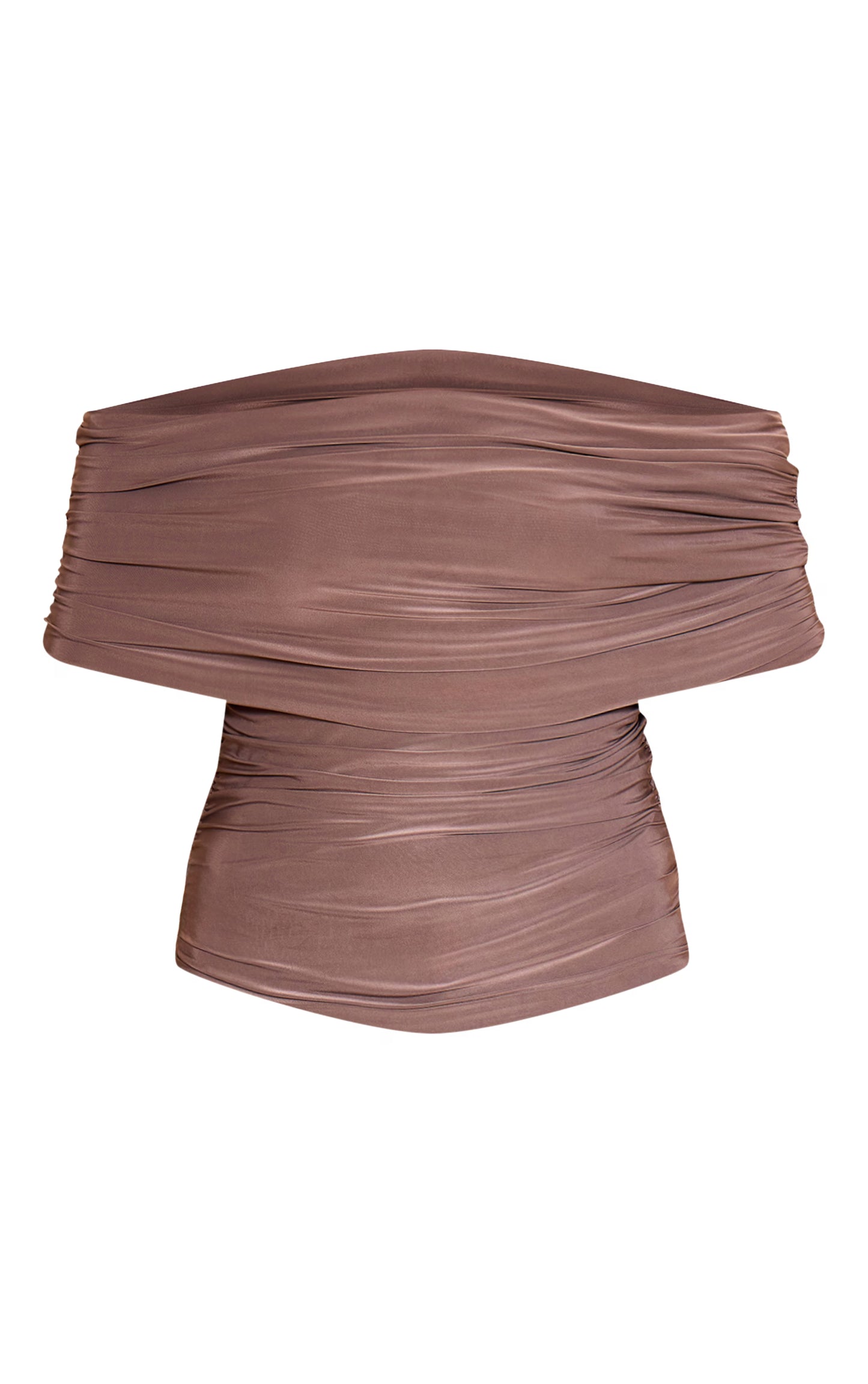 Mushroom Double Layer Slinky Ruched Bardot Long Top