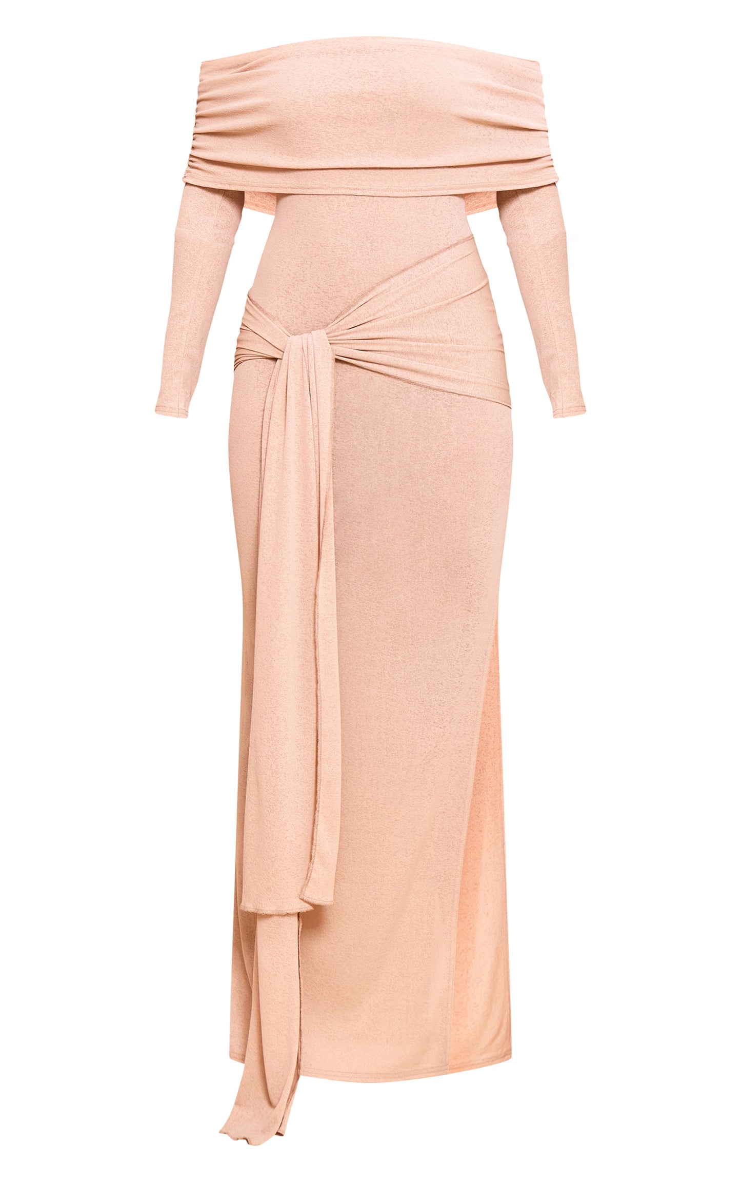 Taupe Onion Skin Bardot Tie Waist Maxi Dress