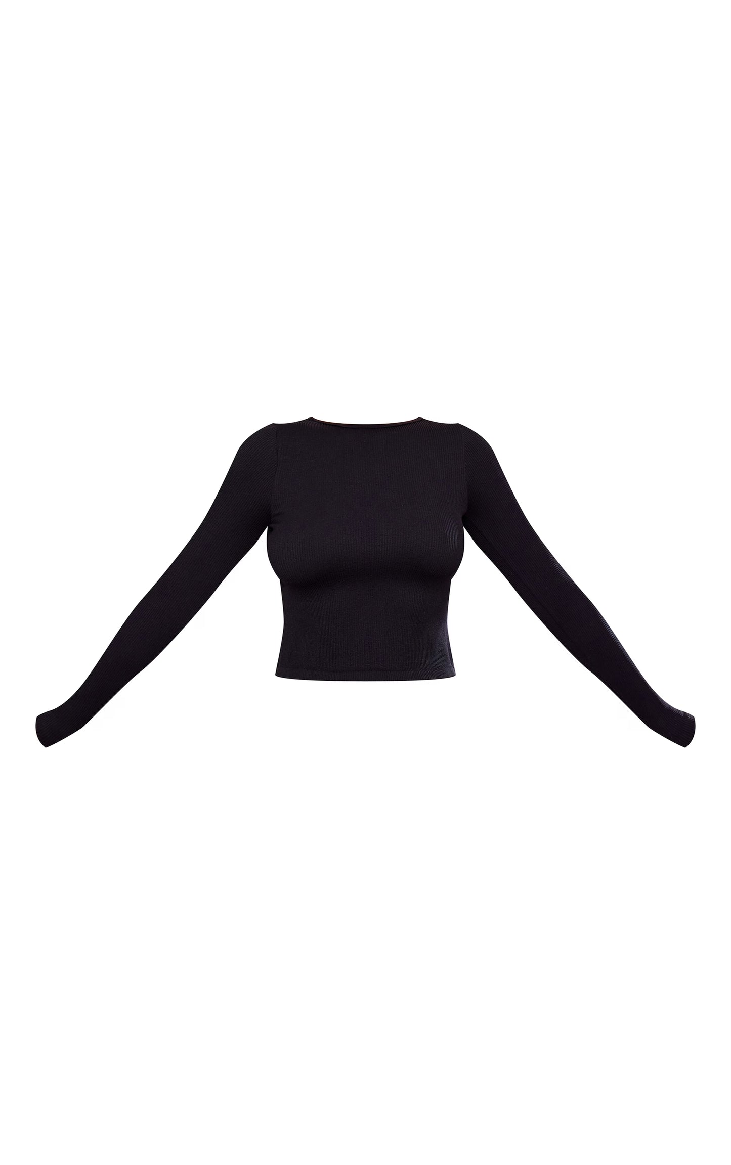 Black Snatched Rib Back Detail Long Sleeve Top