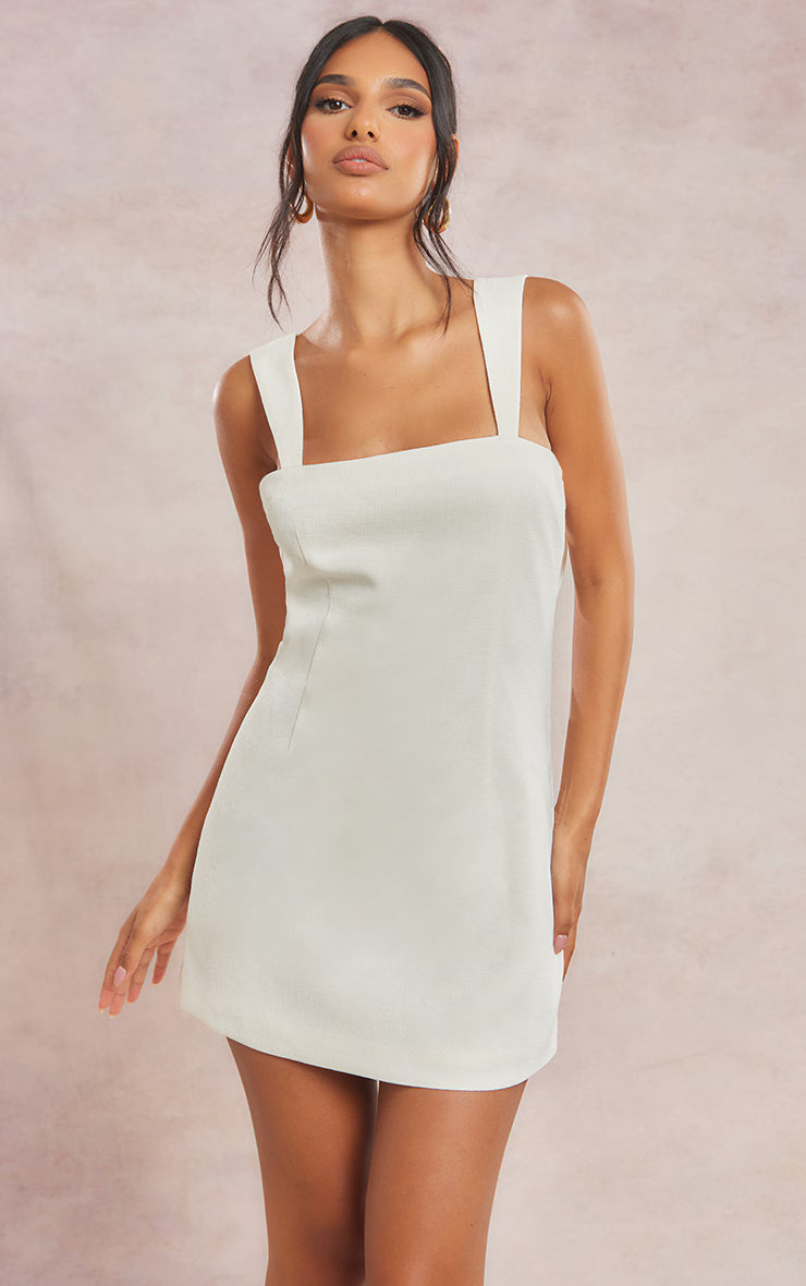 Cream Twill Cut Out Bow Shift Dress