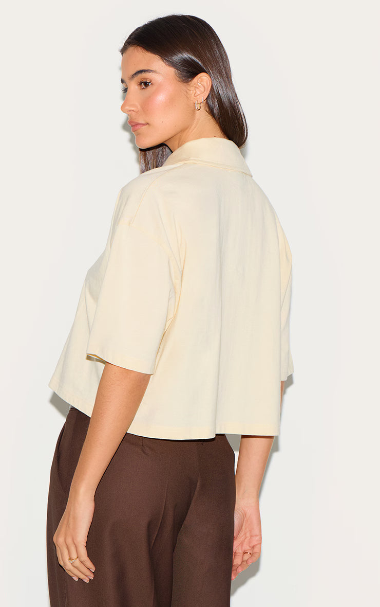 Cream Oversized Short Sleeve Polo Top