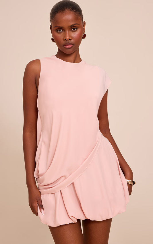 Pale Pink Chiffon Frill Hem Shift Mini Dress