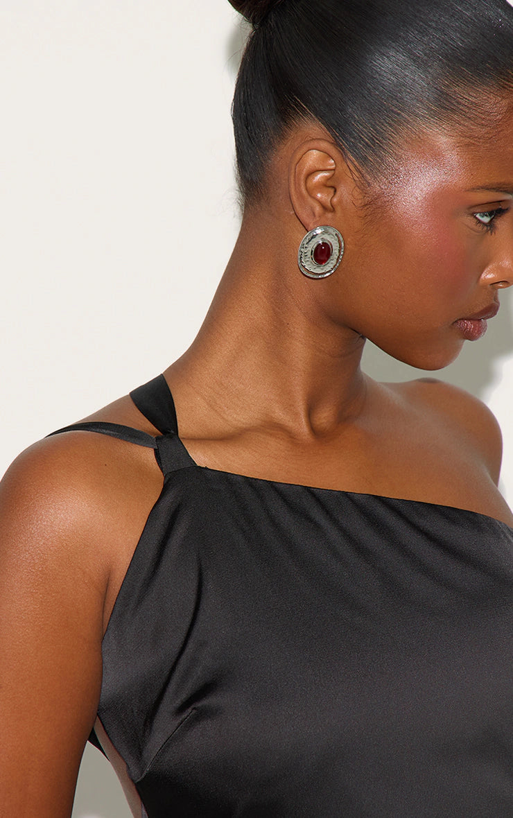 Black Satin One Shoulder Tie Back Mini Dress