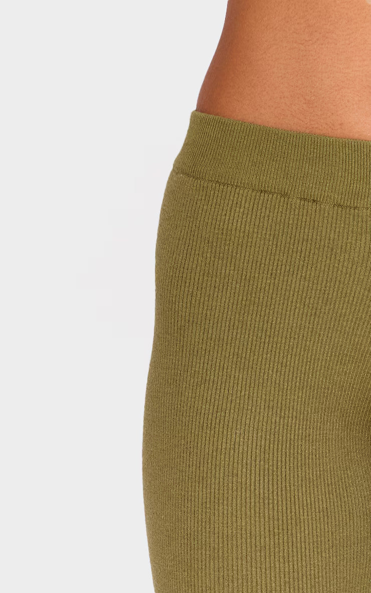Khaki Light Rib Knit Wide Leg Pants