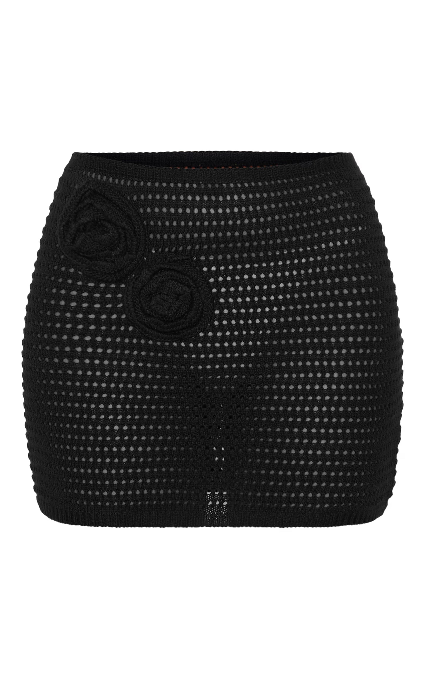Black Flower Applique Crochet Mini Skirt